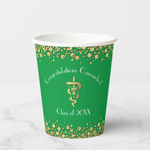 Veterinarian Graduation Green Gold Paper Cups