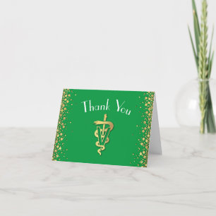 Veterinarian Graduation Green Gold Thank You Card