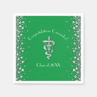 Veterinarian Graduation Green Silver Napkin