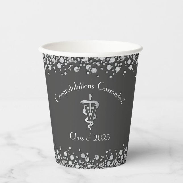 Veterinarian Graduation Grey Silver Paper Cups (Front)