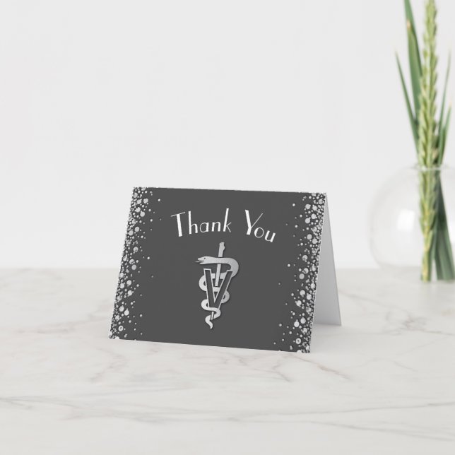 Veterinarian Graduation Grey Silver Thank You Card (Front)