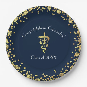 Veterinarian Graduation Navy Blue Gold Paper Plate