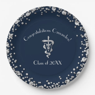 Veterinarian Graduation Navy Blue Silver Paper Plate