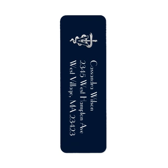 Veterinarian Graduation Navy Blue Silver Return Address Label (Front)
