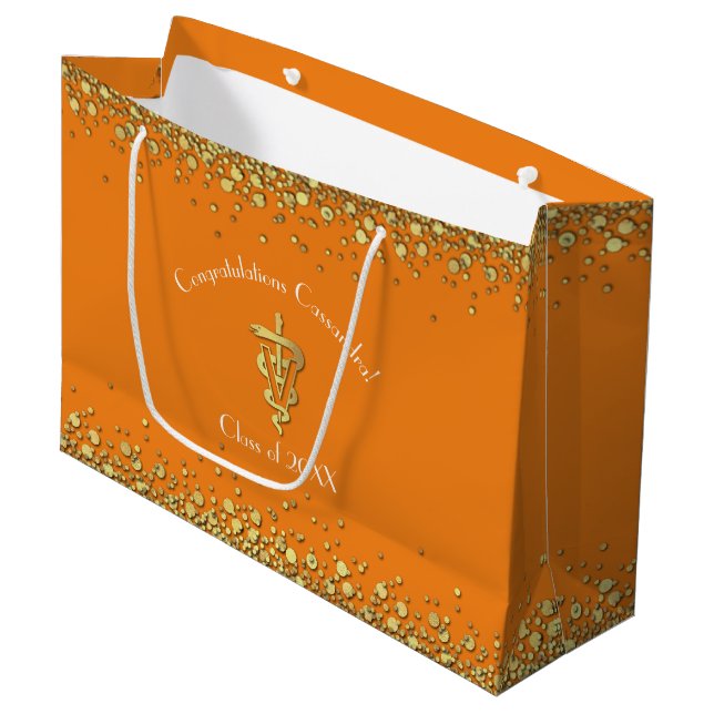 Veterinarian Graduation Orange Gold  Large Gift Bag (Front Angled)