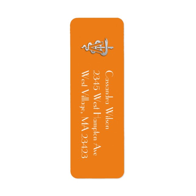 Veterinarian Graduation Orange Silver Return Address Label (Front)