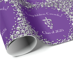 Veterinarian Graduation Purple Silver Wrapping Paper
