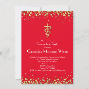 Veterinarian Graduation Red Gold Invitation