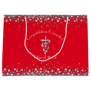 Veterinarian Graduation Red Silver Large Gift Bag