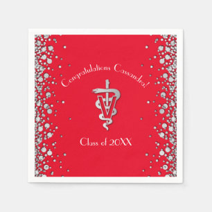 Veterinarian Graduation Red Silver Napkin