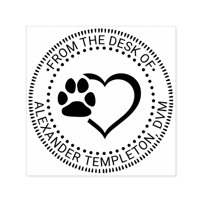 Veterinarian Heart Paw Print From the desk of Name Self-inking Stamp (Design)