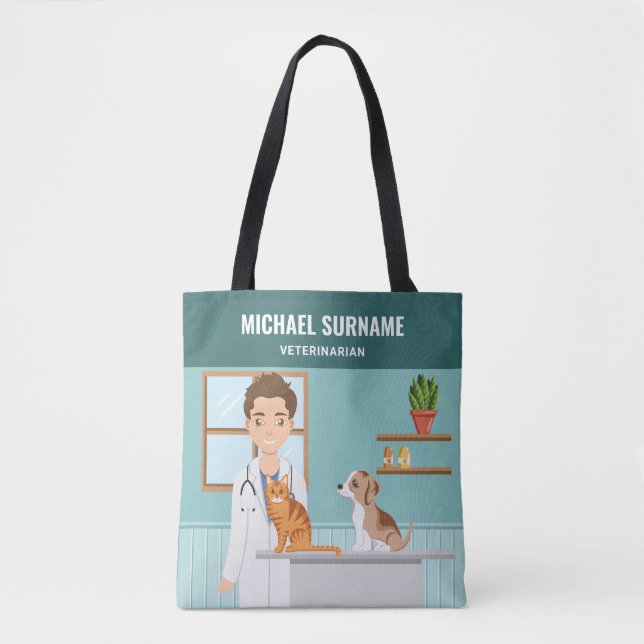 Veterinarian Man Vet Animal Doctor Custom Name Tote Bag (Front)