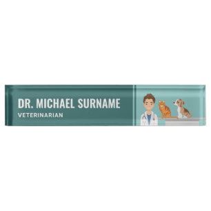 Veterinarian Man Vet Clinic Pet Animal Doctor Blue Nameplate
