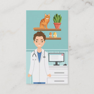 Veterinarian Man Vet Clinic With Cat Animal Doctor Business Card
