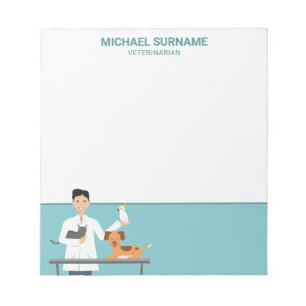 Veterinarian Man With Animals & Custom Text Notepad