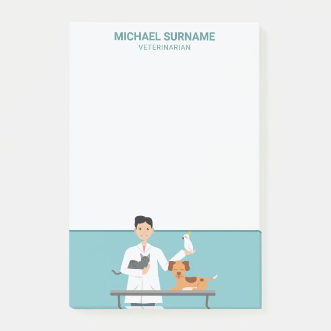 Veterinarian Man With Animals & Custom Text Post-it Notes (Front)