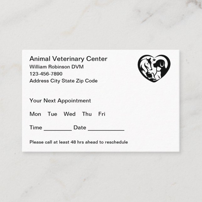 Veterinarian Medical Appointment Business Cards (Front)