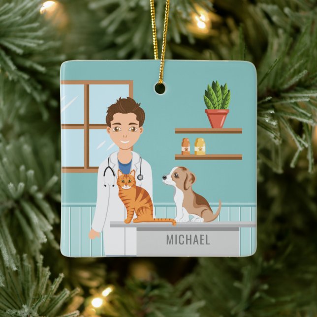 Veterinarian Medical Vet Man Pet Animal Doctor Ceramic Ornament (Tree)