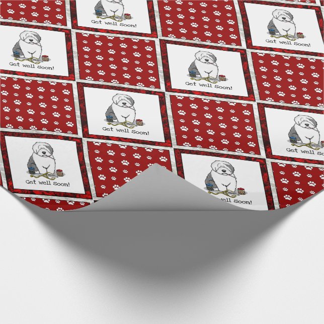 Veterinarian Old English Sheepdog Cute Get Well Wrapping Paper (Corner)