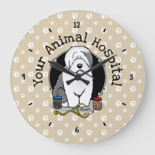 Veterinarian Old English Sheepdog Gray 1 Cute Vet Large Clock
