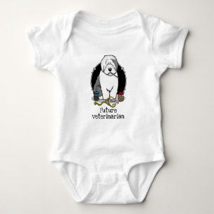 Veterinarian Old English Sheepdog Grey 1 Cute Vet Baby Bodysuit