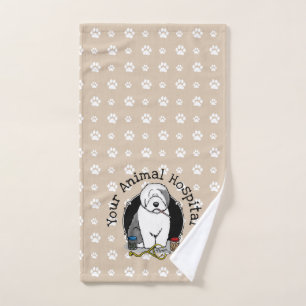 Veterinarian Old English Sheepdog Grey 1 Cute Vet Bath Towel Set