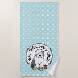 Veterinarian Old English Sheepdog Grey 1 Cute Vet Beach Towel