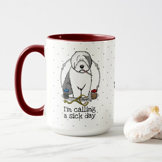 Veterinarian Old English Sheepdog Grey 1 Cute Vet Mug (With Donut)