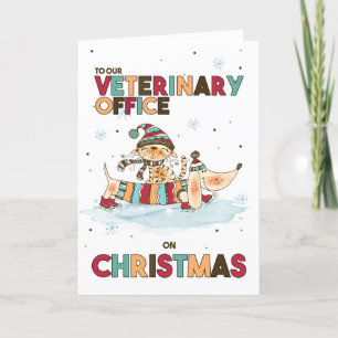 Veterinarian on Christmas Wiener Dog and Cat Holiday Card