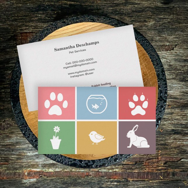 Veterinarian or Pet Services with Coloured Squares Business Card (Veterinarian or Pet Services with Colored Squares Business Card)
