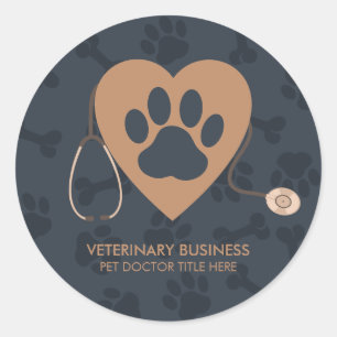 Veterinarian Paws Heart Pet Hospital Classic Round Sticker