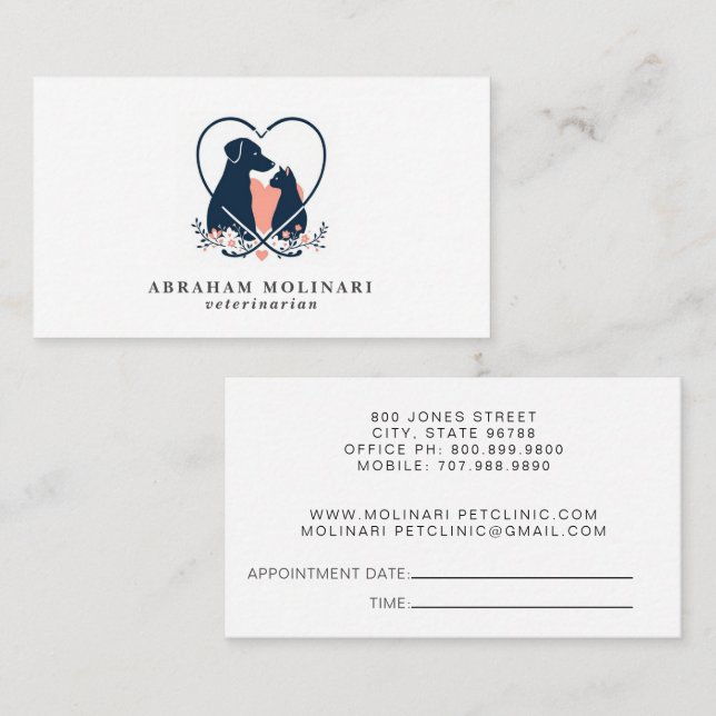 Veterinarian Pet Clinic Appointment Business Card (Front/Back)