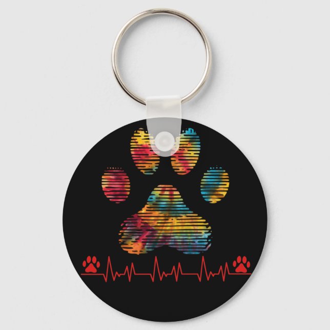 Veterinarian Rainbow Paw Print Heartbeat Vet Tech Key Ring (Front)