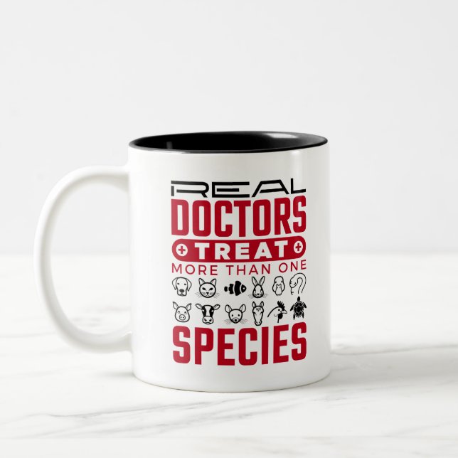 Veterinarian Real Doctors Treat More One Species Two-Tone Coffee Mug (Left)
