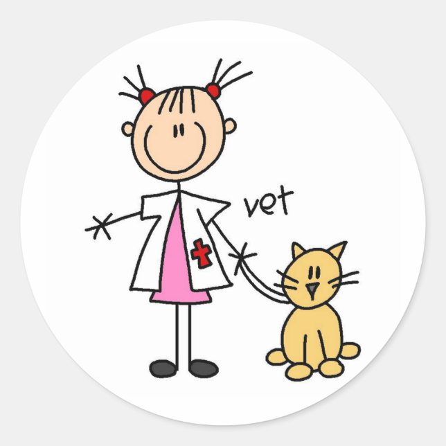 Veterinarian Stick Figure Classic Round Sticker (Front)