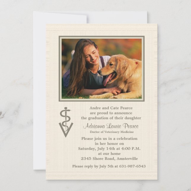 Veterinarian Symbol Graduation Photo Invitation (Front)