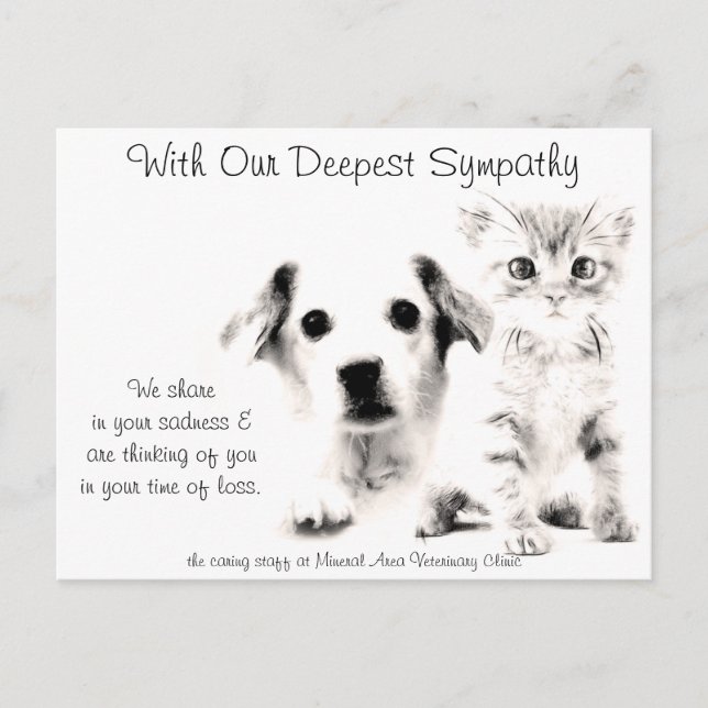 Veterinarian Sympathy Card Pup and Kitten (Front)