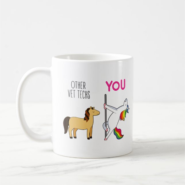 Veterinarian Technician Unicorn Funny Vet Tech Coffee Mug (Left)