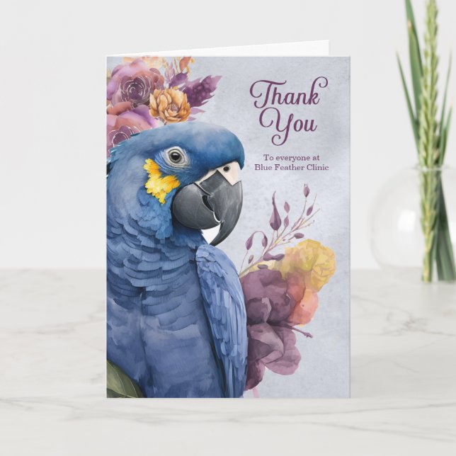 Veterinarian Thank You Hyacinth Macaw Parrot Name Card (Front)
