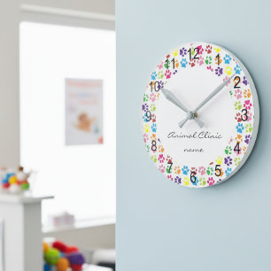 Veterinarian Vet Animal Pet Clinic Hospital paw Round Clock