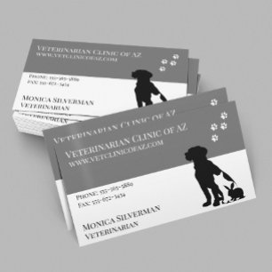 Veterinarian Vet Paw Black Grey Block Pets Business Card