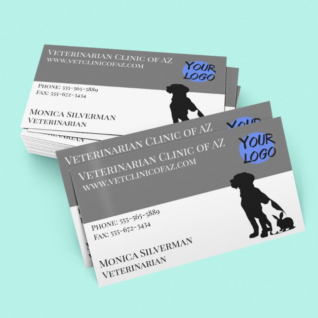 Veterinarian Vet Paw Black Grey Block Your Logo Business Card (Creator Uploaded)