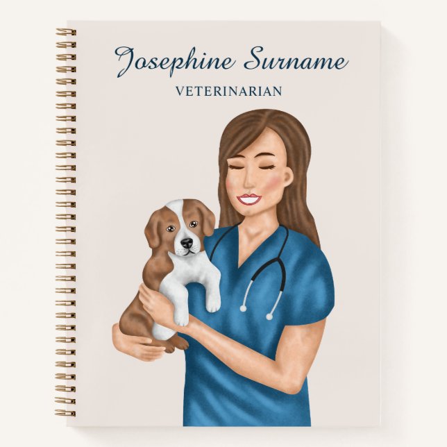 Veterinarian Woman Vet Doctor DVM With Puppy Notebook (Front)