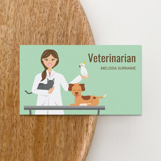 Veterinarian Woman With Animals Illustration Business Card (Creator Uploaded)