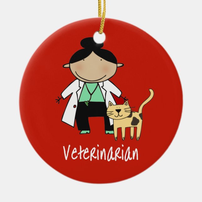 Veterinarian Woman with Cat Personalised Ceramic Ornament (Front)
