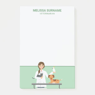 Veterinarian Woman With Cute Animals & Your Text Post-it Notes