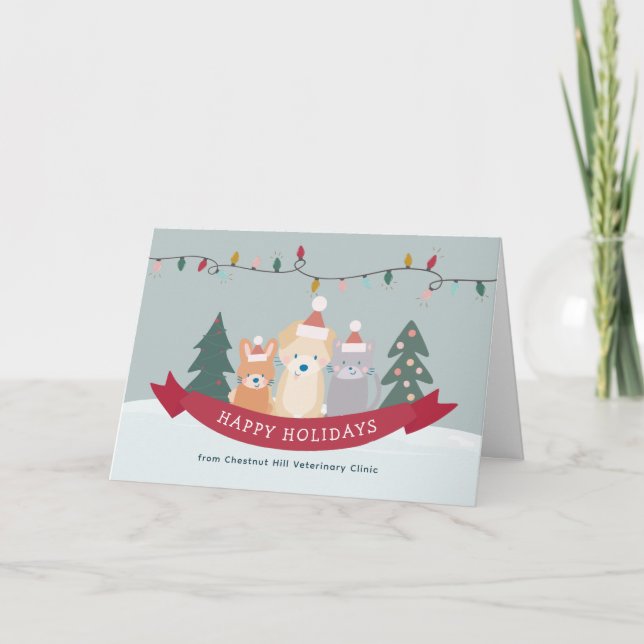 Veterinary Animal Clinic Pet Business Christmas Holiday Card (Front)