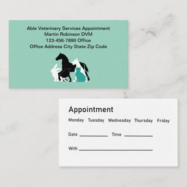 Veterinary Animal Hospital Appointment Cards (Front/Back)