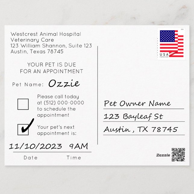 Veterinary Appointment Reminder Postcard (Creator Uploaded)
