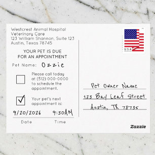 Veterinary Appointment Reminder Postcard